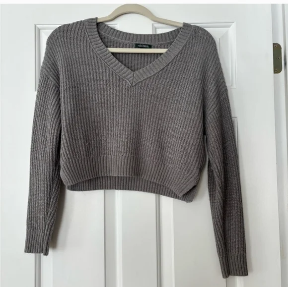 Gray V-Neck Women's Sweater - Picture 2 of 4